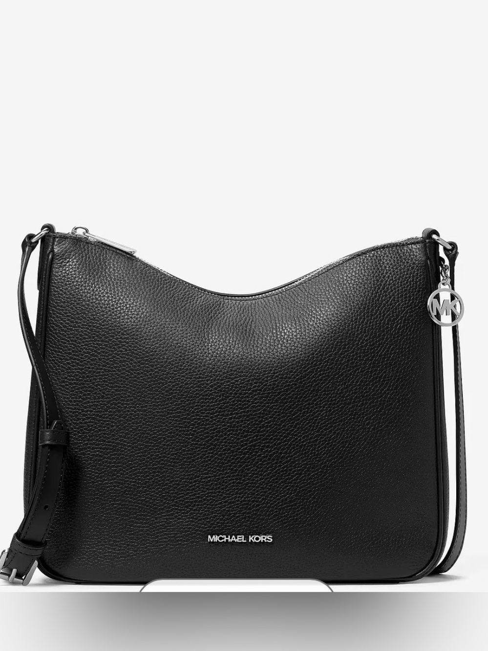 Michael Kors Black Nayla Medium Pebbled Leather Messenger Bag